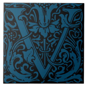 William Morris Art Nouveau Floral Initial Letter U Tile