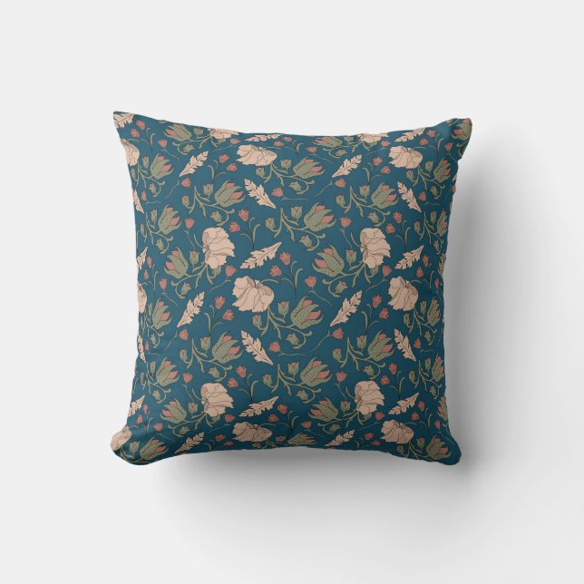 William Morris art nouveau floral tendrils blue  Cushion (Front)