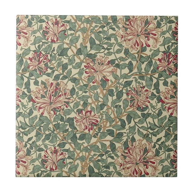William Morris - Art Nouveau Honeysuckle & Leaves Tile (Front)