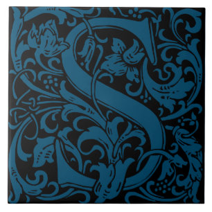 William Morris Art Nouveau Initial Vines Letter S Tile