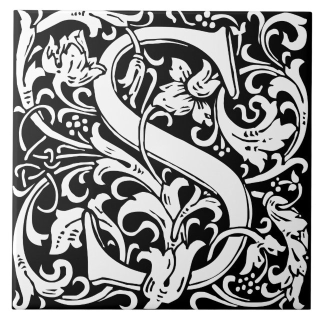 William Morris Art Nouveau Initial Vines Letter S Tile (Front)