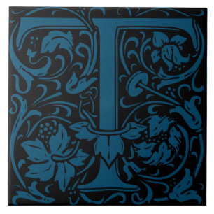 William Morris Art Nouveau Initial Vines Letter T Tile