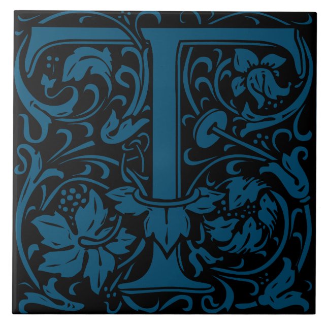 William Morris Art Nouveau Initial Vines Letter T Tile (Front)