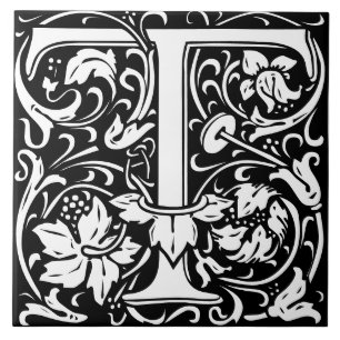 William Morris Art Nouveau Initial Vines Letter T Tile