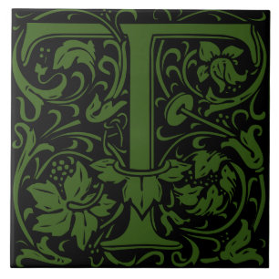 William Morris Art Nouveau Initial Vines Letter T Tile