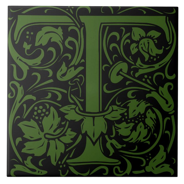 William Morris Art Nouveau Initial Vines Letter T Tile (Front)