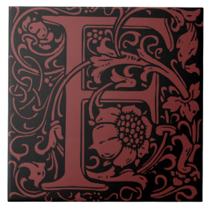 William Morris Art Nouveau Monogrammed Letter F Tile