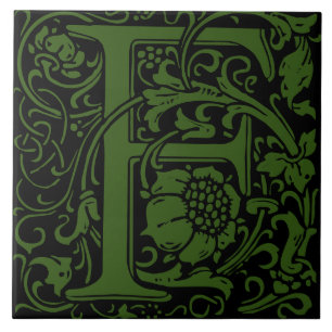 William Morris Art Nouveau Monogrammed Letter F Tile