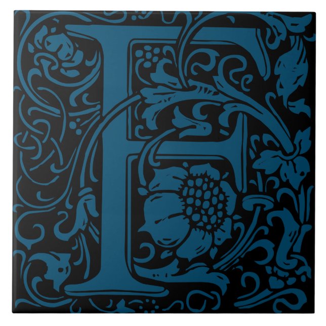 William Morris Art Nouveau Monogrammed Letter F Tile (Front)