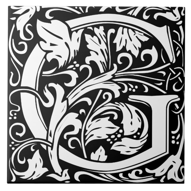 William Morris Art Nouveau Monogrammed Letter G Tile (Front)