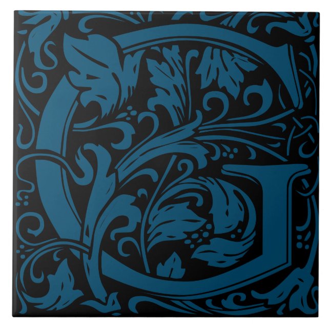 William Morris Art Nouveau Monogrammed Letter G Tile (Front)