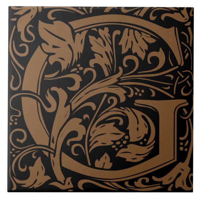 William Morris Art Nouveau Monogrammed Letter G Tile (Front)