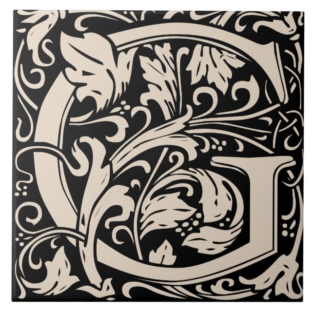 William Morris Art Nouveau Monogrammed Letter G Tile (Front)