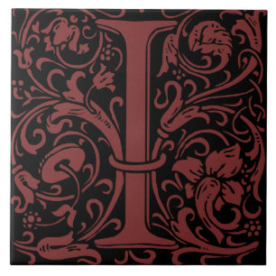 William Morris Art Nouveau Monogrammed Letter I Tile