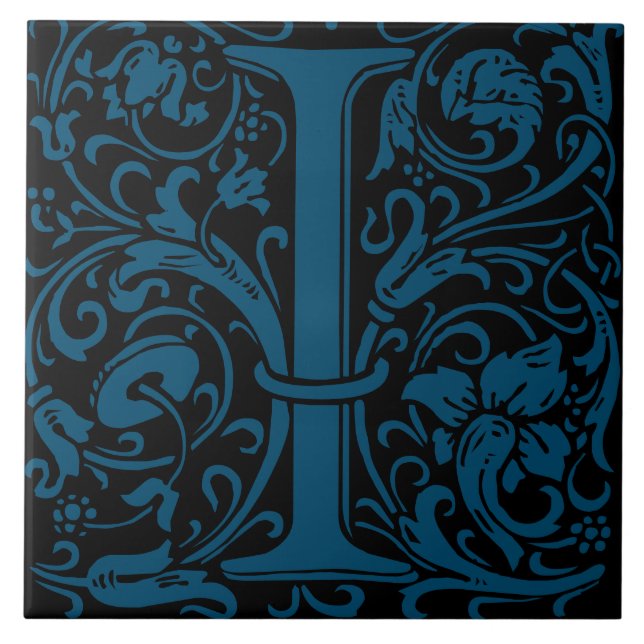 William Morris Art Nouveau Monogrammed Letter I Tile (Front)