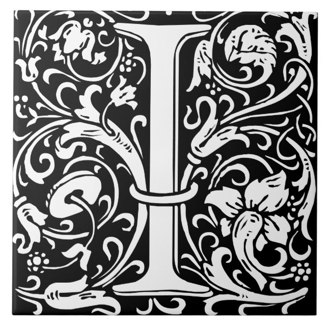 William Morris Art Nouveau Monogrammed Letter I Tile (Front)