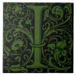 William Morris Art Nouveau Monogrammed Letter I Tile<br><div class="desc">Art Nouveau monogrammed tile designs by William Morris are the prefect arts and craft touch to add to your antique fireplace,
These initial tiles come in all the letters of the alphabet and are the prefect vintage floral.</div>