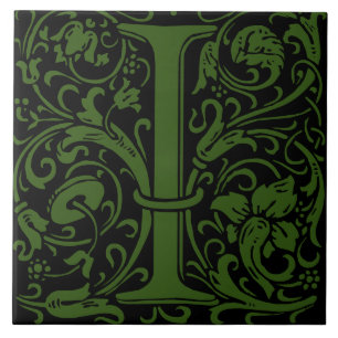 William Morris Art Nouveau Monogrammed Letter I Tile