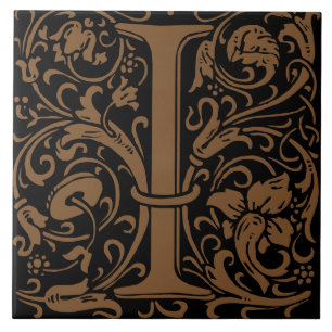 William Morris Art Nouveau Monogrammed Letter I Tile