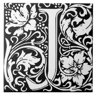 William Morris Art Nouveau Monogrammed Letter J Tile