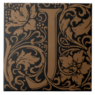 William Morris Art Nouveau Monogrammed Letter J Tile