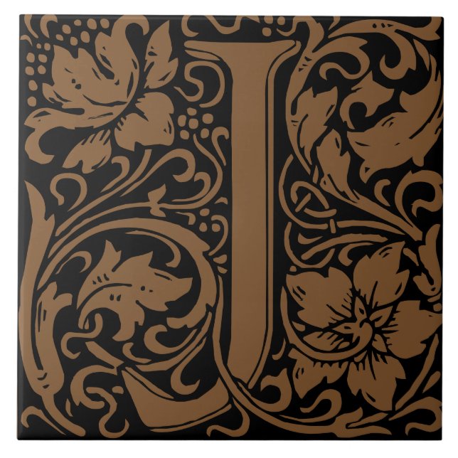 William Morris Art Nouveau Monogrammed Letter J Tile (Front)