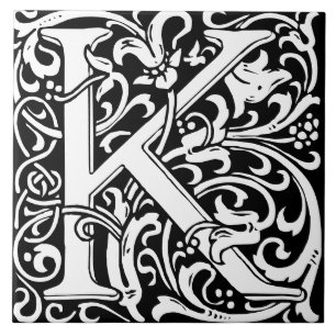 William Morris Art Nouveau Monogrammed Letter K Tile