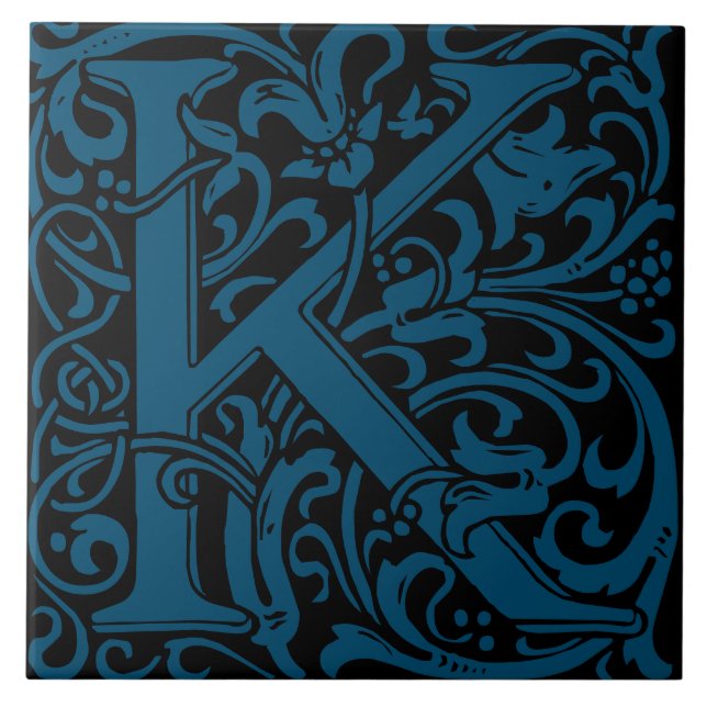 William Morris Art Nouveau Monogrammed Letter K Tile (Front)
