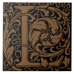 William Morris Art Nouveau Monogrammed Letter L Tile
