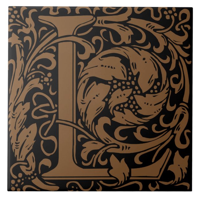 William Morris Art Nouveau Monogrammed Letter L Tile (Front)