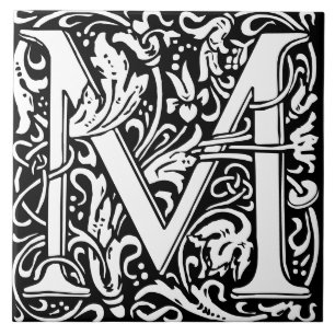 William Morris Art Nouveau Monogrammed Letter M Tile