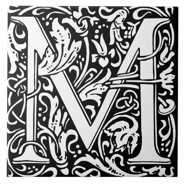 William Morris Art Nouveau Monogrammed Letter M Tile (Front)