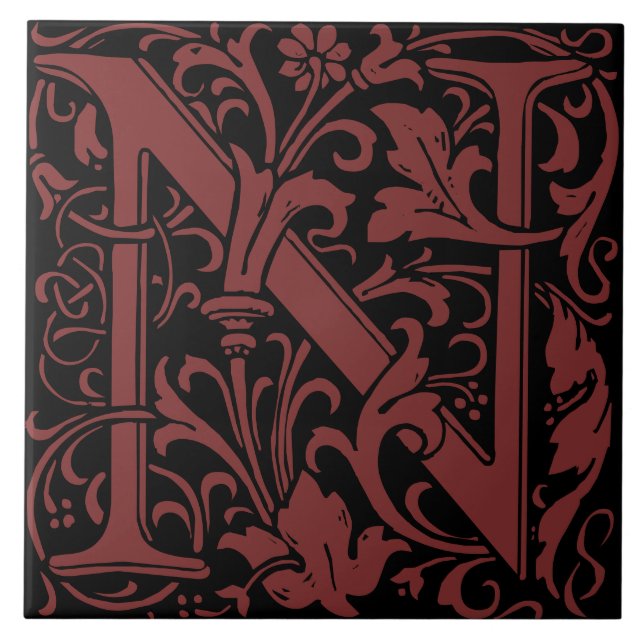William Morris Art Nouveau Monogrammed Letter N Tile (Front)