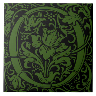William Morris Art Nouveau Monogrammed Letter O Tile