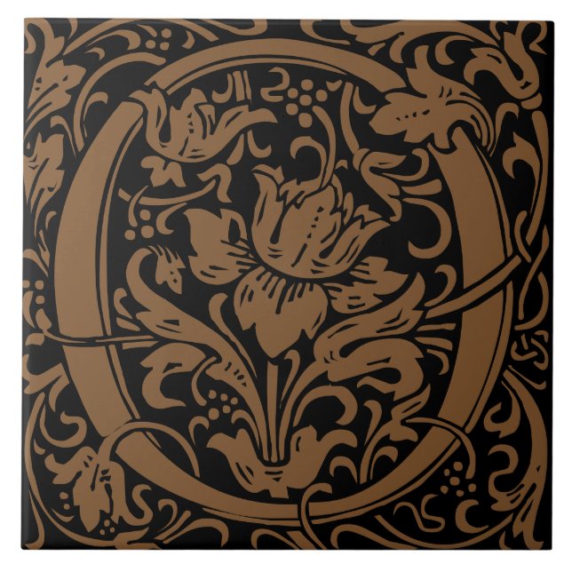 William Morris Art Nouveau Monogrammed Letter O Tile (Front)