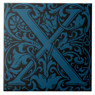 William Morris Art Nouveau Monogrammed Letter X Tile