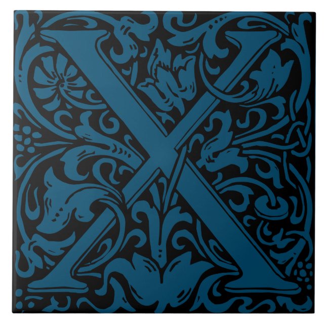 William Morris Art Nouveau Monogrammed Letter X Tile (Front)