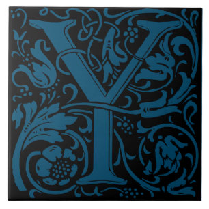 William Morris Art Nouveau Monogrammed Letter Y Tile