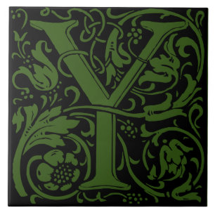 William Morris Art Nouveau Monogrammed Letter Y Tile