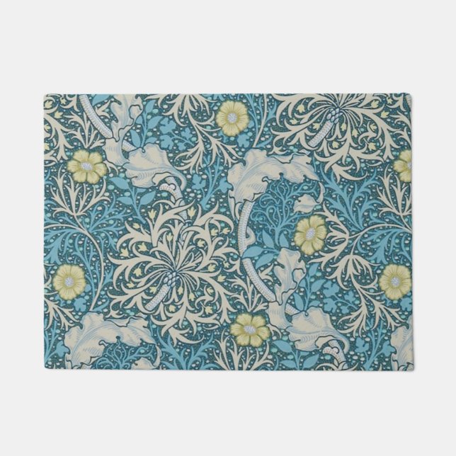 William Morris,art nouveau pattern, seaweed,blue,f Doormat (Front)