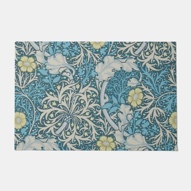 William Morris,art nouveau pattern, seaweed,blue,f Doormat (Front)