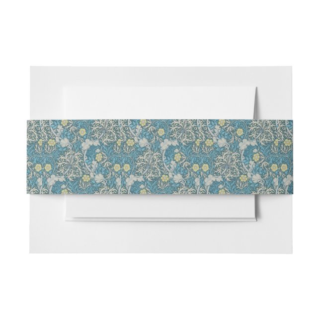 William Morris,art nouveau pattern, seaweed,blue,f Invitation Belly Band (Front Example)