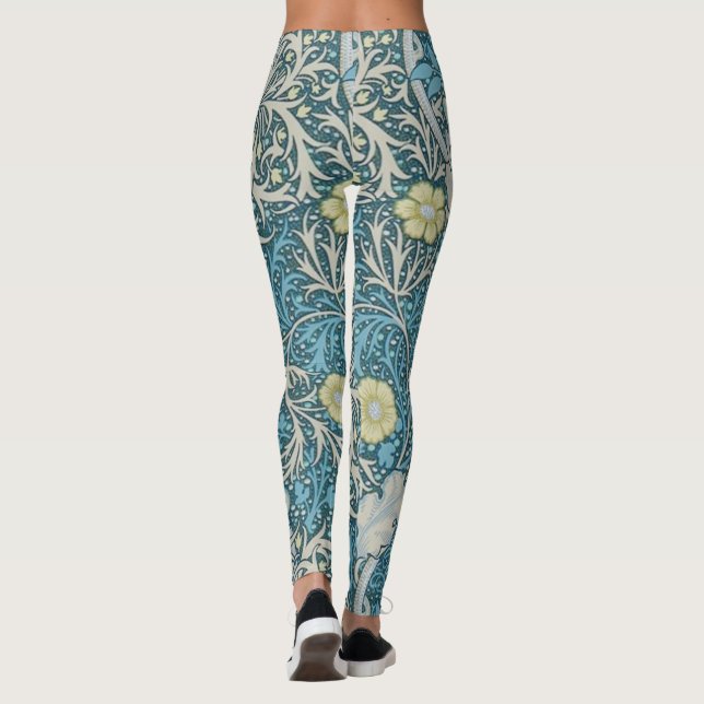 William Morris,art nouveau pattern, seaweed,blue,f Leggings (Back)