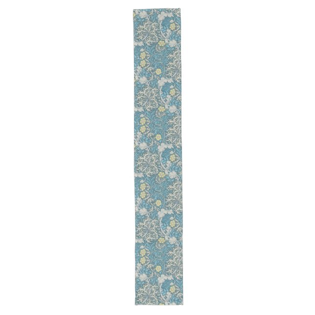 William Morris,art nouveau pattern, seaweed,blue,f Long Table Runner (Front)