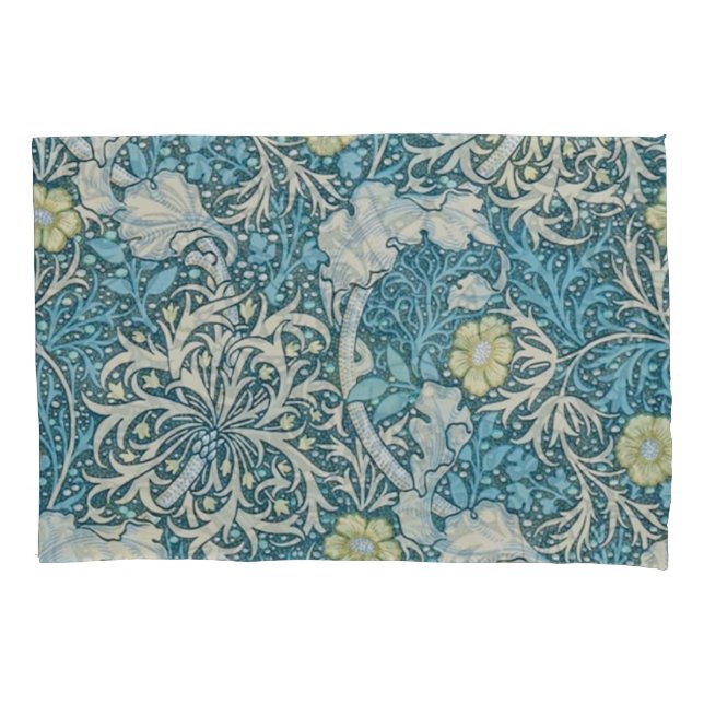 William Morris,art nouveau pattern, seaweed,blue,f Pillowcase (Front)
