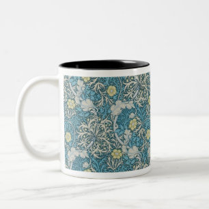 William Morris,art nouveau pattern, seaweed,blue, Two-Tone Coffee Mug