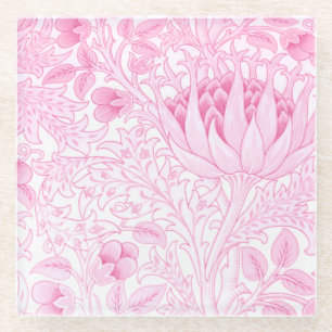 William Morris Artichoke Pale Pink Glass Coaster