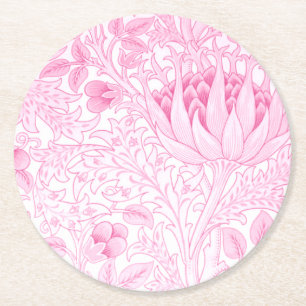 William Morris Artichoke Pale Pink Round Paper Coaster