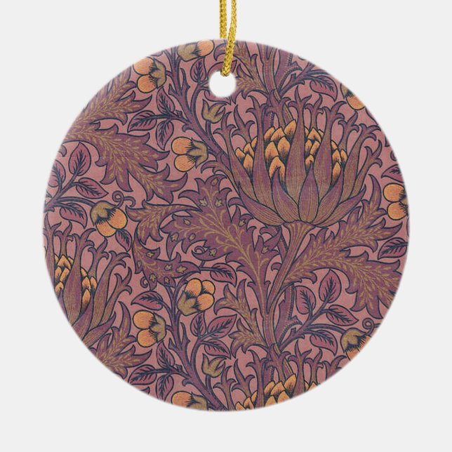 William Morris Artichoke Wine and Gold Ceramic Tree Decoration (Front)
