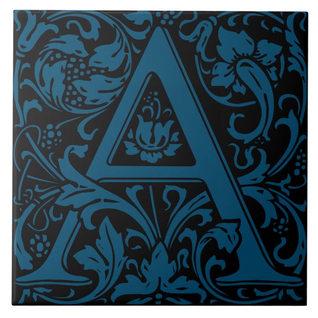 William Morris Arts and Crafts Monogram Letter A Tile (Front)